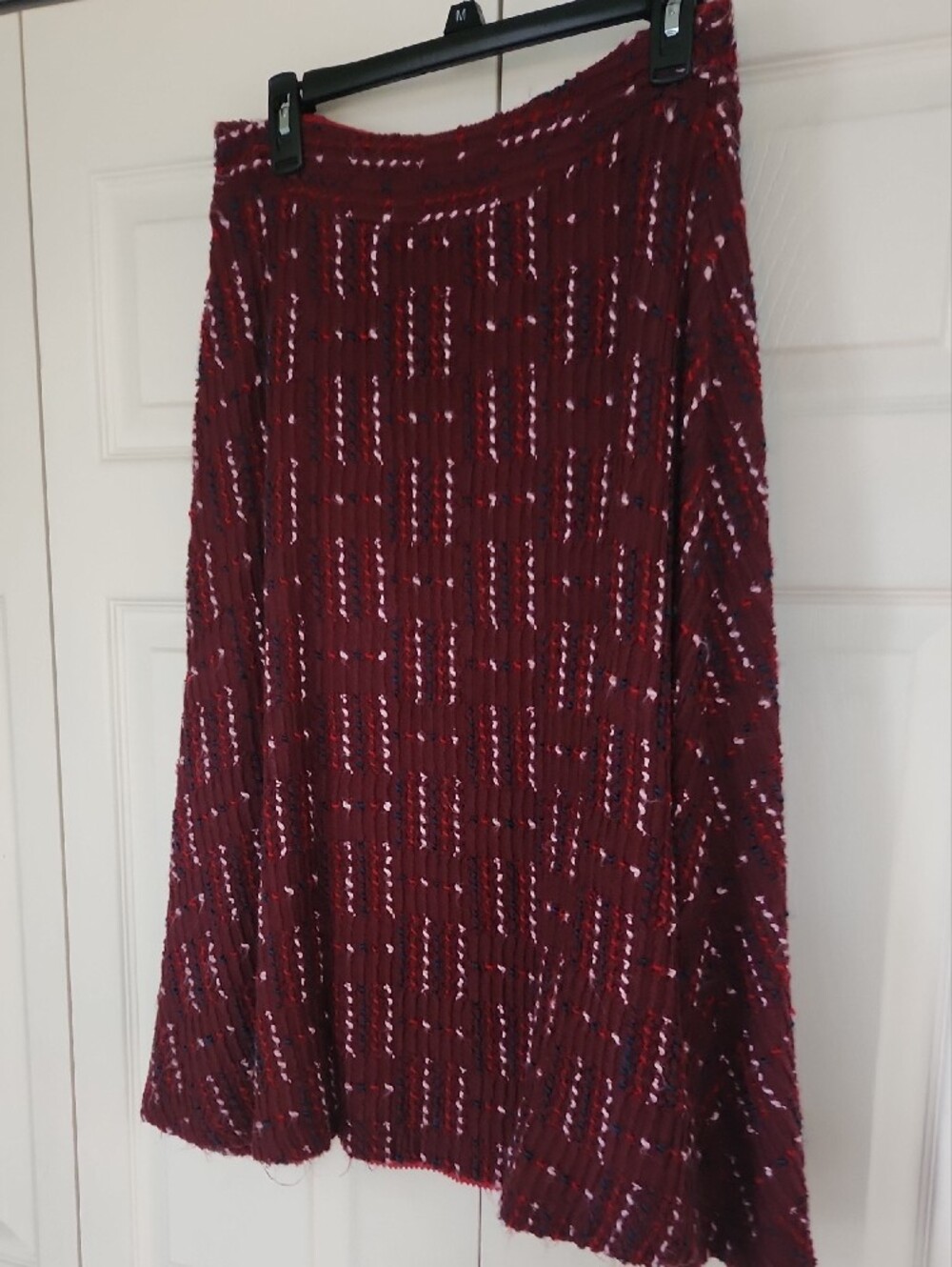 Anthropologie Maeve Burgundy Textured A-Line Knit Lined Skirt with Multicolor - Picture 8 of 13